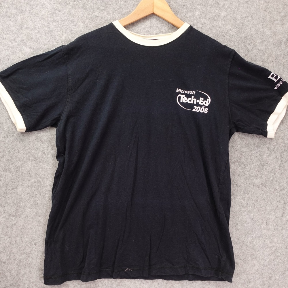 Microsoft Tech Ed Shirt LARGE Navy 2006 Vintage Y2K Promo Ringer Silicon Valley